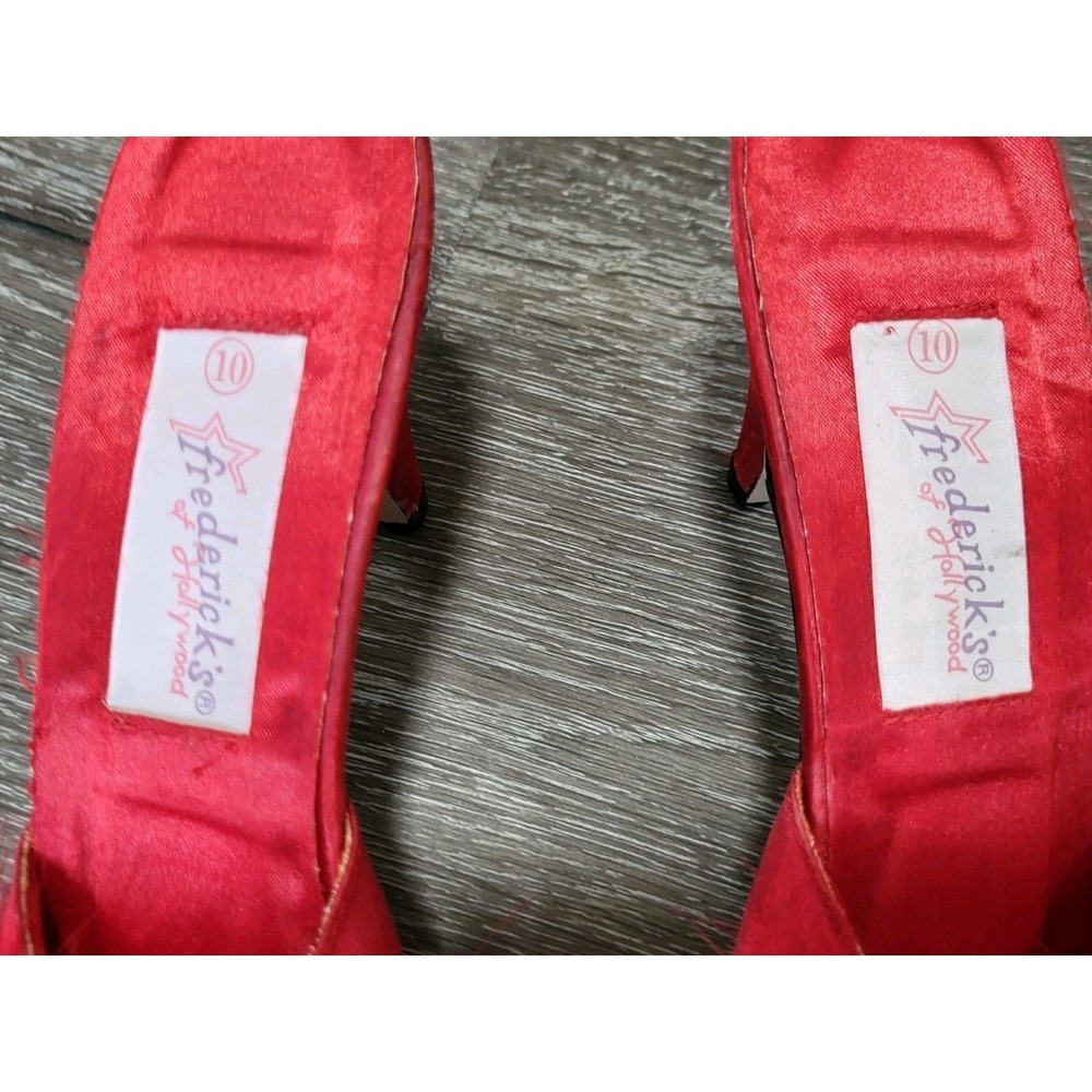 Fredericks of Hollywood Red Feather Kitten Heel Sandals Sz 10 - Picture 3 of 6
